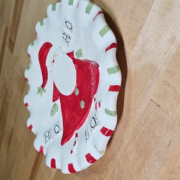 Mud Pie Santa Plate 🎅 "Ho Ho Ho" Ruffle Edge Christmas Dessert Dish 8.75" - Picture 4 of 5